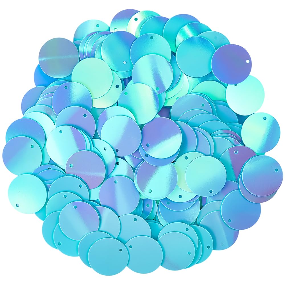 CABODYALS 454Pcs Light Blue Round Flat Sequin Paillettes Loose Bulk Large 20Mm Glitter Iridescent Spangle with Hole Plastic Appliques Sequins for Sewing Making Clothes Accessories Diy Craft