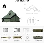 Canvas Bell Tent 10ft Green with Stove Jack and Zipped Removable Floor, Luxury Outdoor Glamping Yurt Cotton Tent for Family Truck Car Camping Hunting Party