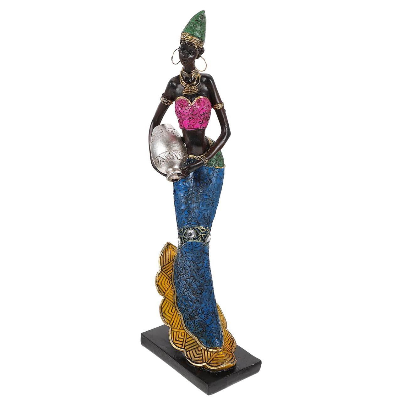 Sculpture femme africaine élégante en résine verte, art chic et raffiné