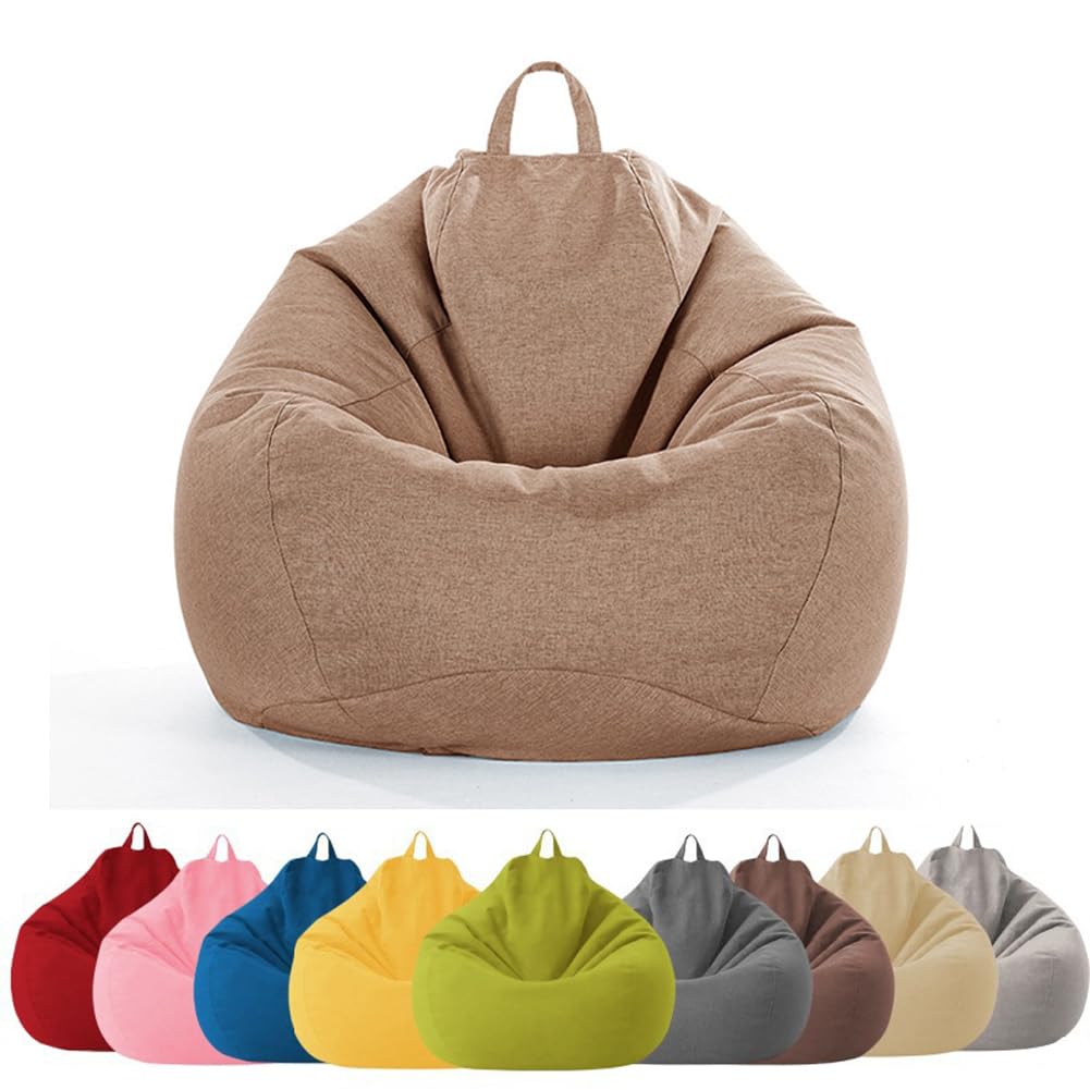 MOTTK Bean Bag Chair Cover(No Filler) Lazy Lounger Beanbag Storage Chair for Reading Sleeping,Stuffed Animal Storage Bean Bag Cover with Stuffable Zipper (Khaki,70x80cm)