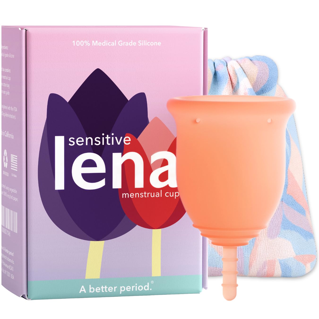 Lena Sensitive Menstrual Cup, Reusable Soft Period Cup, Tampons,Period Underwear and Menstrual Pads Alternative, Feminine Care, Silicone Menstrual Cups, Made in USA, Super Heavy Flow, Large, Coral