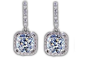 925 Sterling Silver Earring Princess CZ Diamond Stud Earrings
