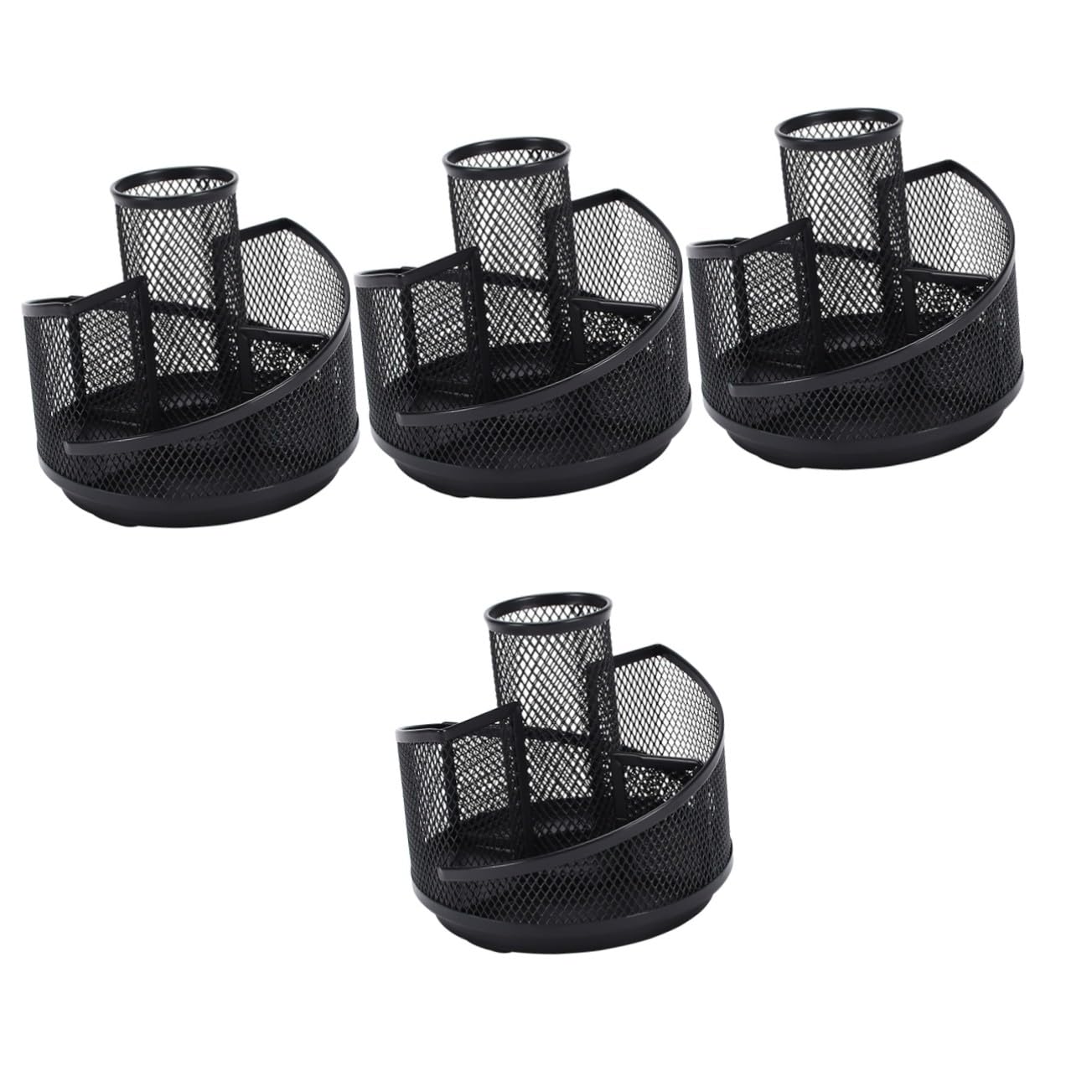 SEWACC 4 Stück Drehbarer Metall Stiftehalter mit Fächern Großer Kapazität Multifunktionaler Schreibtisch Organizer für Bürobedarf und Kosmetik Platzsparende Aufbewahrungsbox in Schwarz