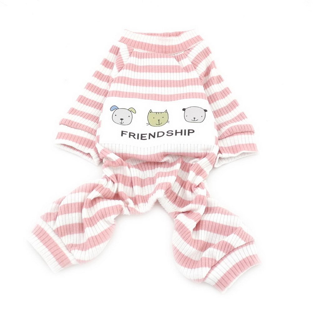 ZUNEA Stripe Pigiama per cani di piccola taglia Cotton Puppy Tuta Felpe Abiti Cosy Soft Leisure Autunno Pet Cat Doggy Apparel Rosa L
