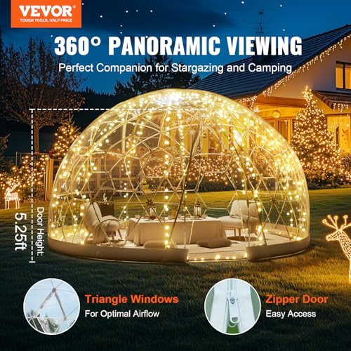 VEVOR Garden Dome Iglo-tenthuis, 9,5/3,7 m koepeltent, verbeterde tuiniglo met PVC transparante hoes en raam, waterdichte outdoor geodetische koepel campingschuilplaats voor terras, dineren, - Afbeelding 3