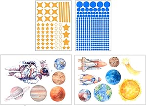 Kisangel 2 conjuntos de adesivos de parede astronauta estrela astronauta brilho no escuro decoração para teto galáxia astronauta foguete espacial estrelas cadentes (cor misturada)