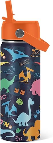 Miniatura 37 de Regalos de gatos para niños, botella de agua de 16 onzas con tapa con pajilla, botella aislada de acero inoxidable, a prueba de fugas, sin BPA, para