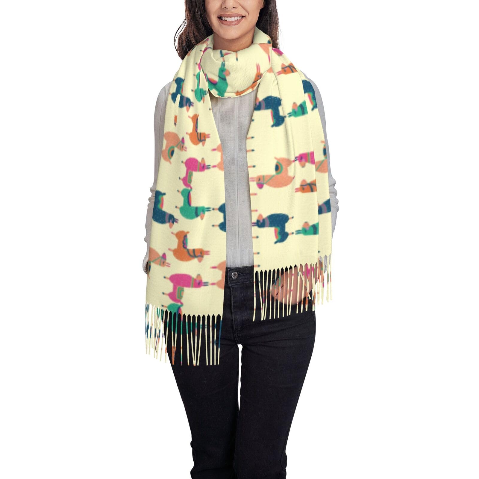 Jmorco Unisex Cute Llama Cartoon Scarves For Women Lightweight Shawl Winter Warm Thick Print Scarf Wrap