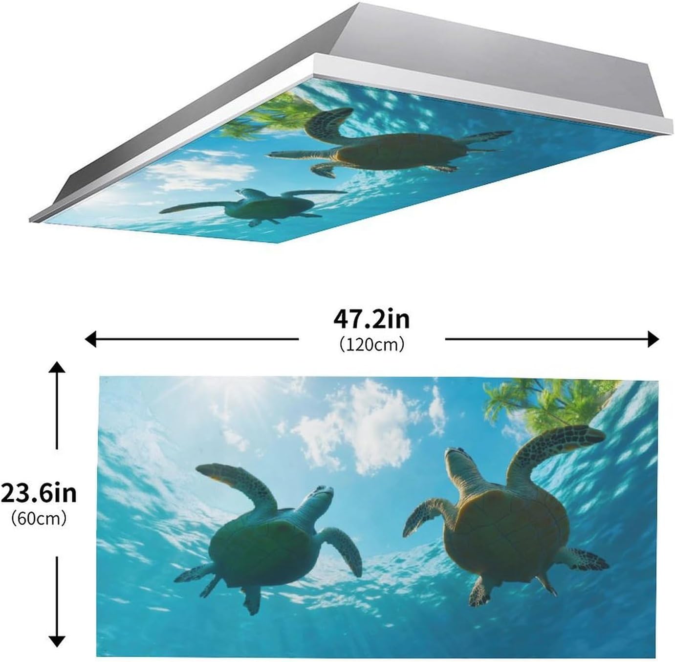 2pcs Sea Turtle Fluorescent Light Covers - Light Covers for Ceiling Lights Classroom, Magnetic Light Filters for Office, Hospitals, Home 4 X 2 Feet