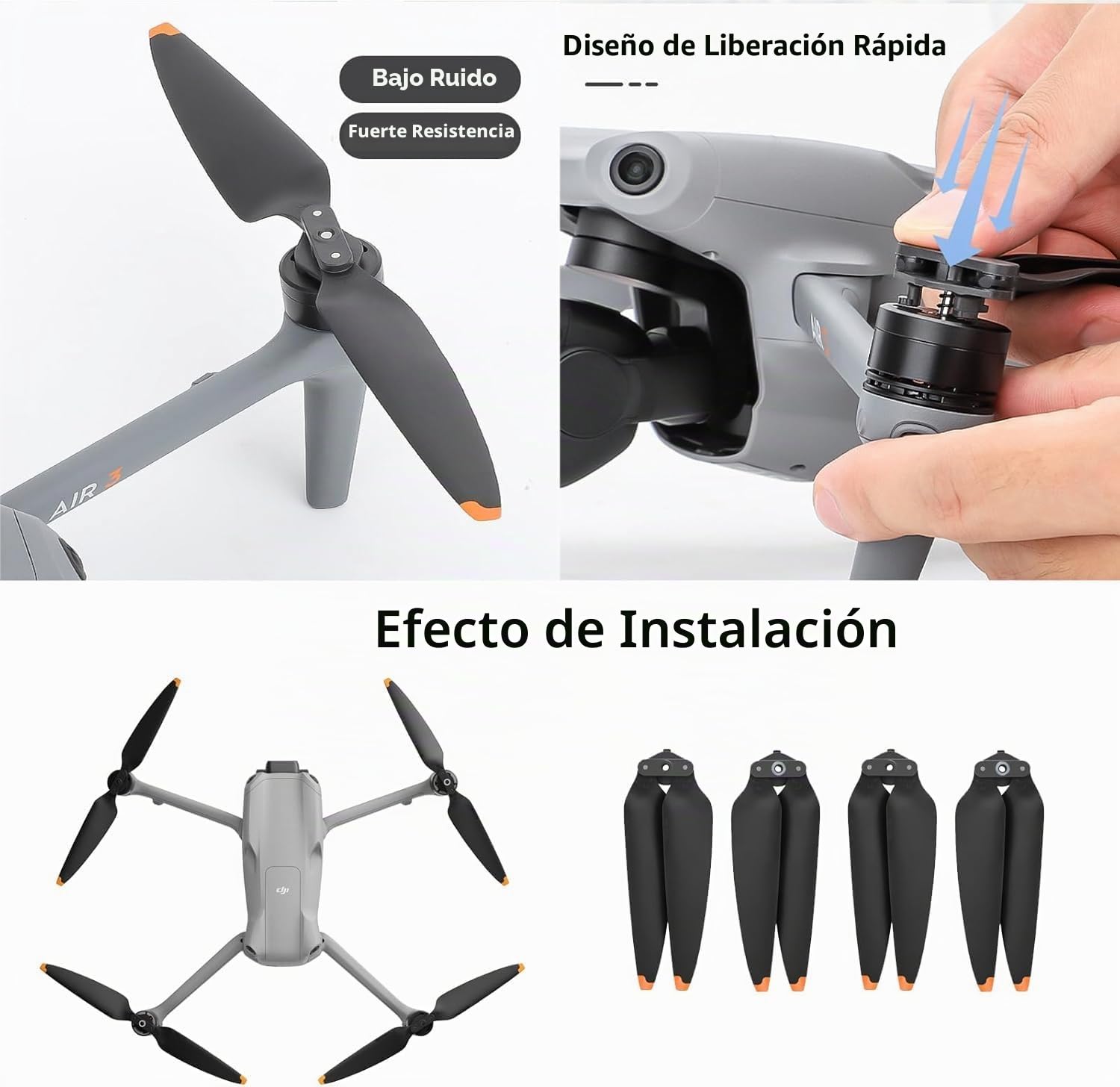Hélices para dji Air 3/Air 3S reemplazo Prop Cuchillas Accesorios de bajo Ruido para dji Air 3/Air 3S Drone Accesorios 8 Piezas Naranja