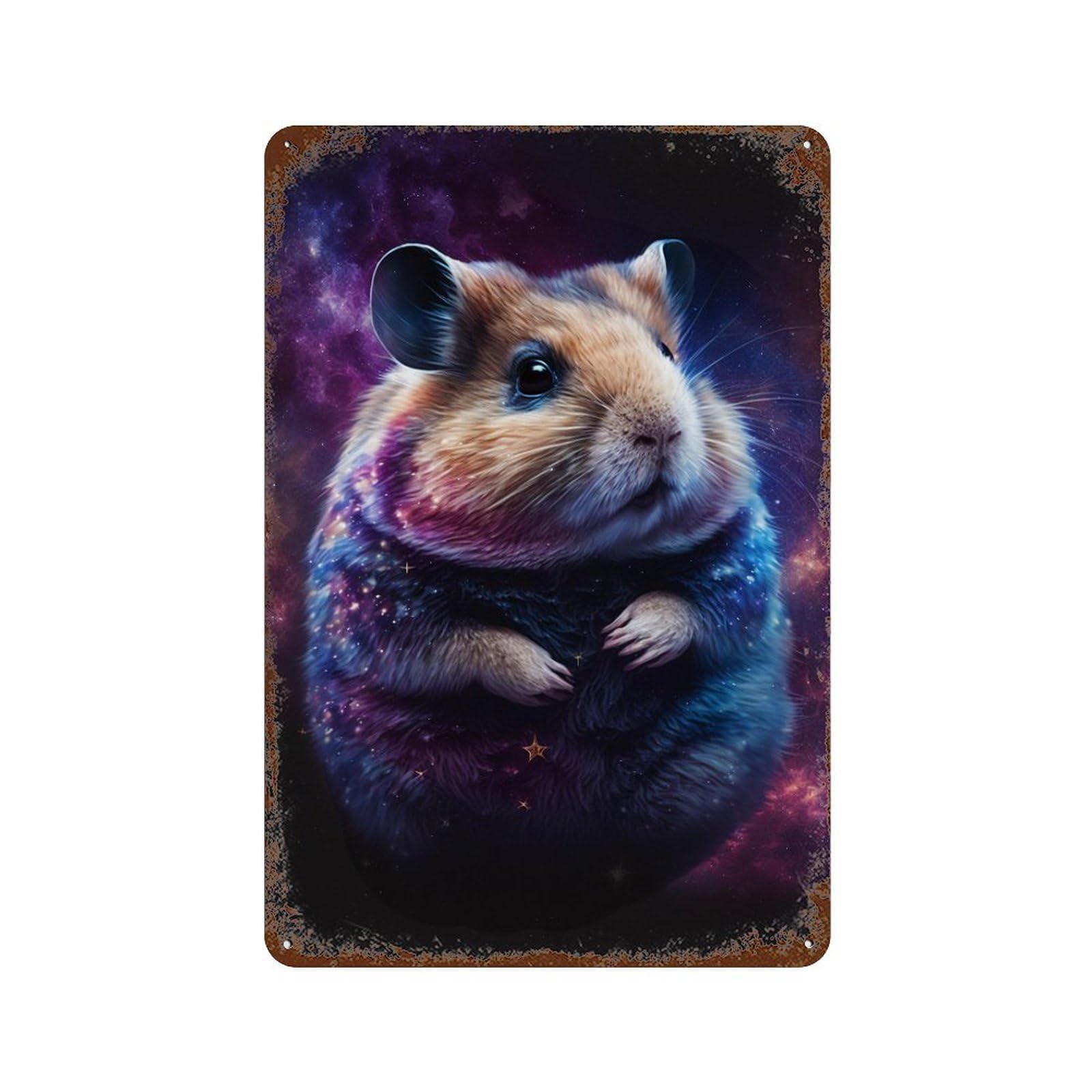 Galactic Hamster Plush Toy Weathered Tin Sign 11.8"x7.9", Rustic Home Decor for Garage, Pub Or Kitchen