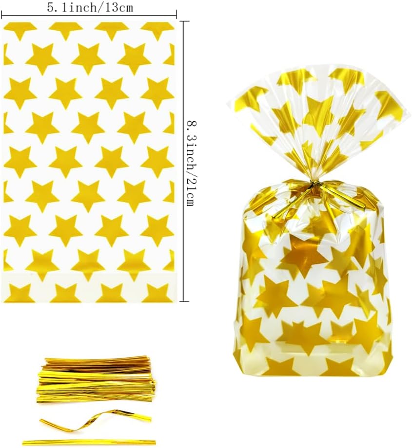 SaktopDeco 100 PCS Gold Star Cellophane Bags - 5 x 8 Star Plastic Bags for Packing Favor Supplies image 2