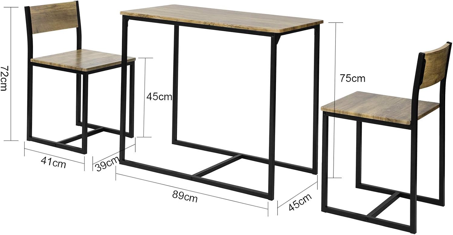 Diagram showing the dimensions of the SoBuy OGT36-N dining table and chairs in centimeters.