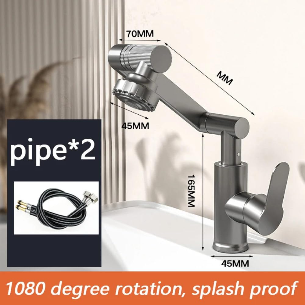 Obrotowa umywalka łazienkowa o 1080° Bateria umywalkowa Bateria stojąca Odporna na zachlapanie woda z kranu Głowica prysznicowa Aeratory Armatura RURA x 2, duan hui pipe2, G1/2