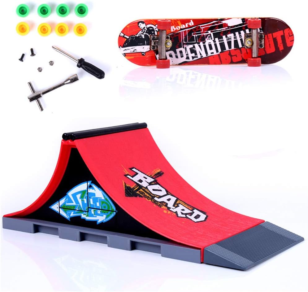 Sipobuy DIY Assembly Mini Finger Skateboard Deck Truck Skate Park Board With Ramp Accessories Sets (Scene A)