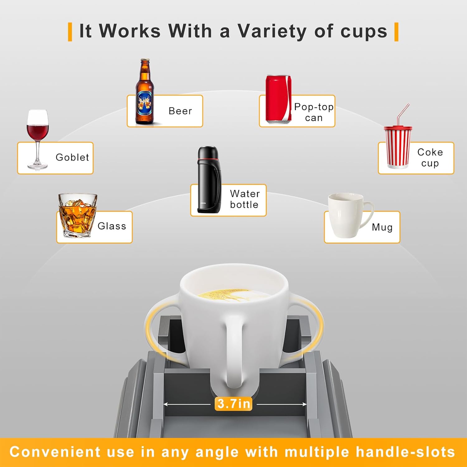 Bamboo Couch Armrest Table, Sofa Arm Tray with Detachable Couch Cup Holder- 2 in 1 Anti-Slip Foldable Sofa Armchair Caddy Table for Drinks Cellphone TV Remote Snacks (Gray)