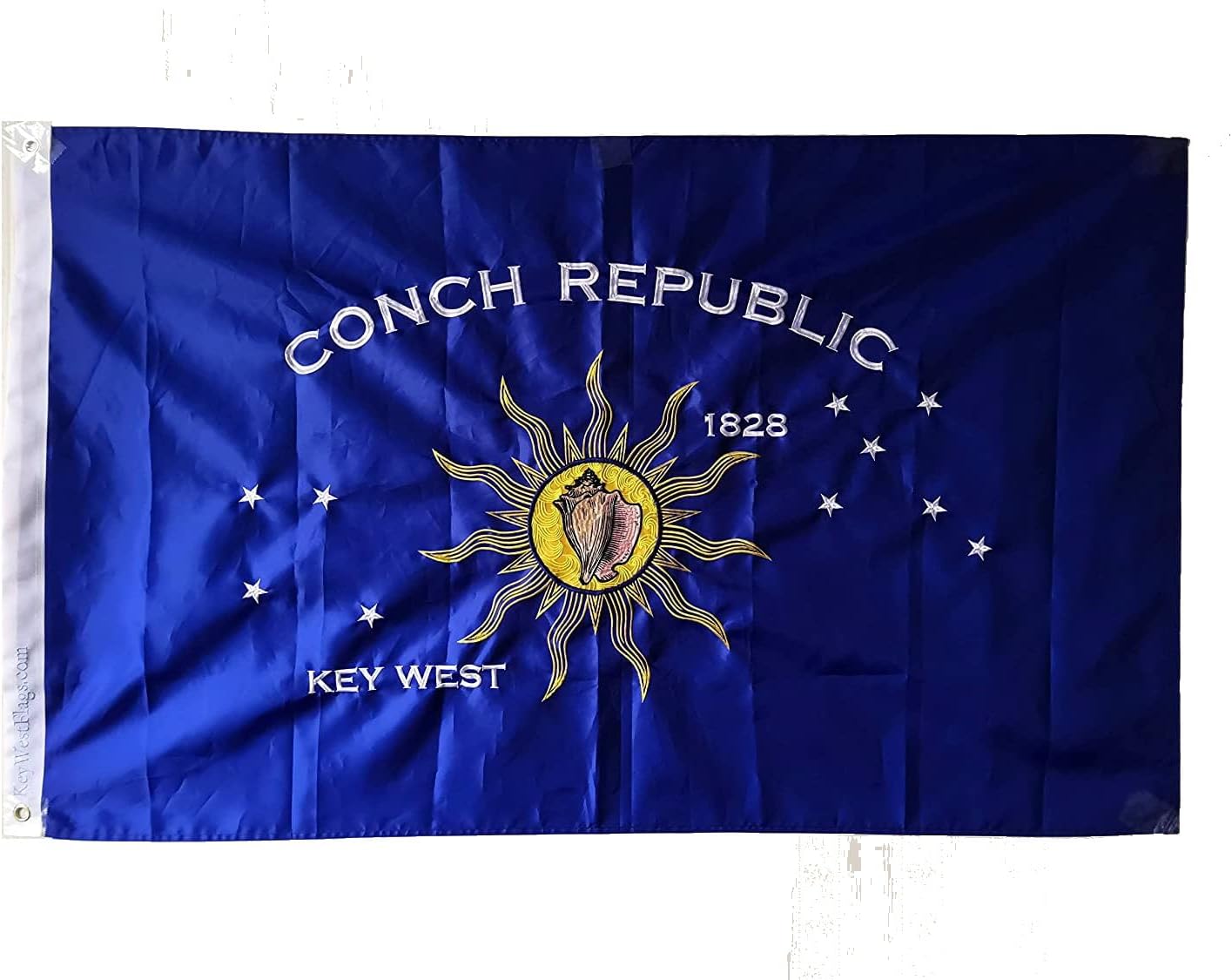 AMAZING 3x5 Embroidered Double-Sided Heavy-Duty 100% Nylon Conch Republic Flag from Key West, Florida 100% Sturdy 300 Denier Nylon UV Resistant Fabric and Threads (3'x5' Double-SIded) Indoors and Outdoors