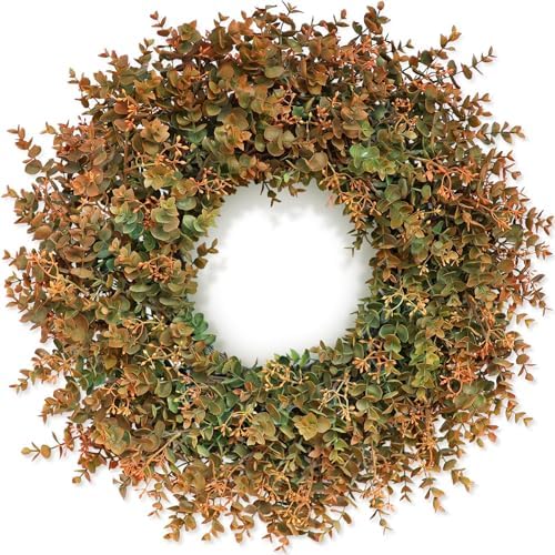 26"Artificial Eucalyptus Wreath with Seed for Front Door Decor(Fa...