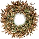 26' Fall Wreath for Front Door - Large Artificial Eucalyptus Leaves with Orange Seeds Outdoor Wreath for Porch, Window,Farmhouse,Home,Thanksgiving Day Harvest Festival Autumn Decor