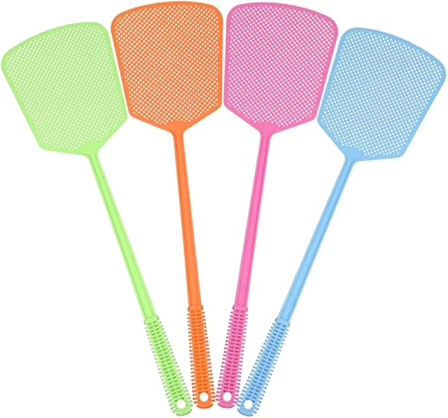 Fly Swatter, 4 Pack Fly Swat Insect Mosquito Wasp Pest Control with Strong Handle Heavy Duty, Multi Pack Plastic Manual Fly Swatters