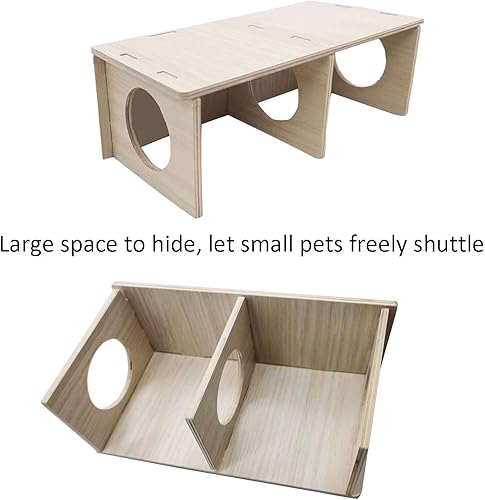 Miniatura 4 de Hamiledyi Túnel de Escondite de Madera para Hámsters de 2 Cámaras - Juguetes Explorativos de Múltiples Cámaras, Laberinto de Escondite para