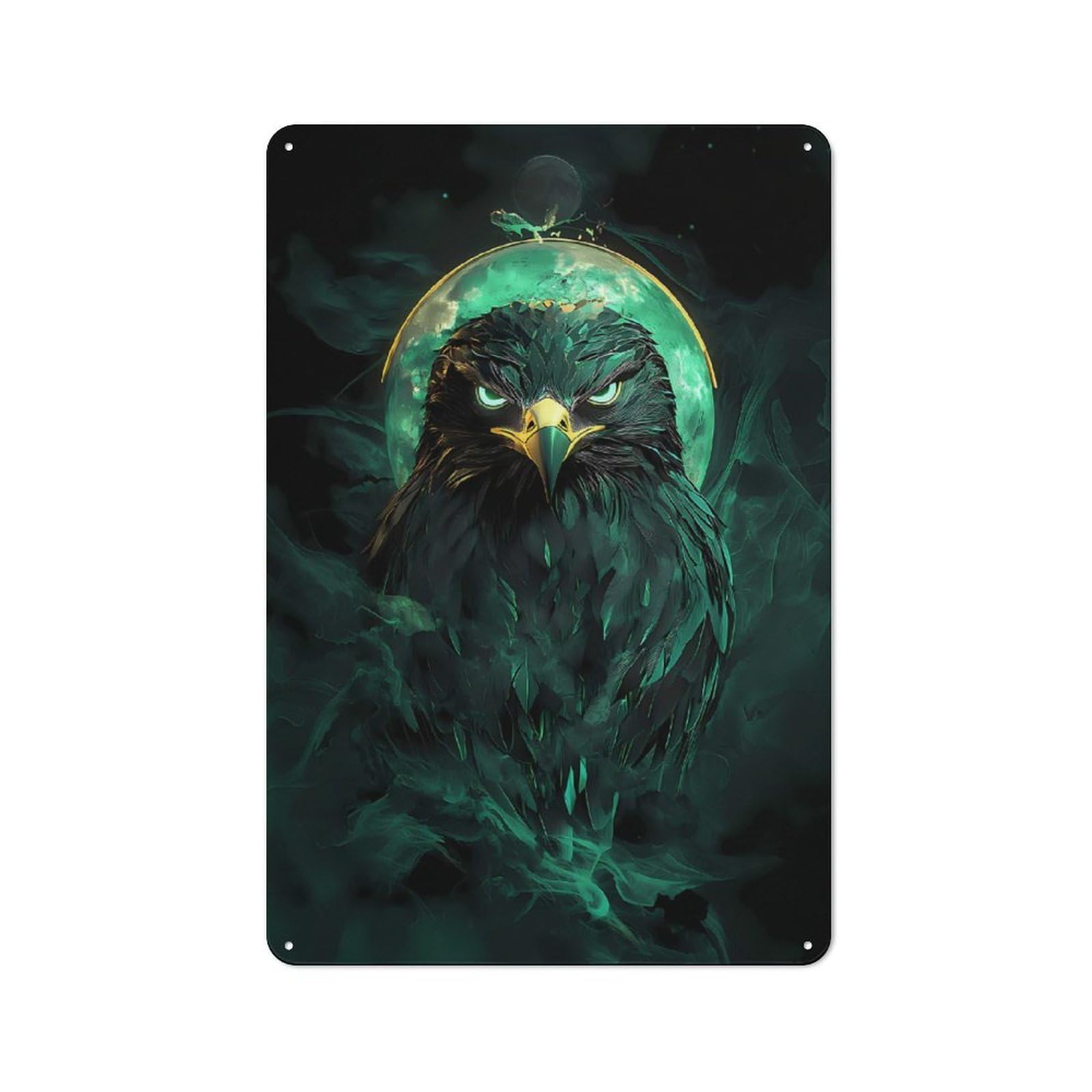 Junmoney Green Eagle Falcon Bird With Moon Vintage Cafe Metal Sign 30X20cm Featuring Bistro Wall Plaque For Cafe, Bistro, Bakery Or Restaurant
