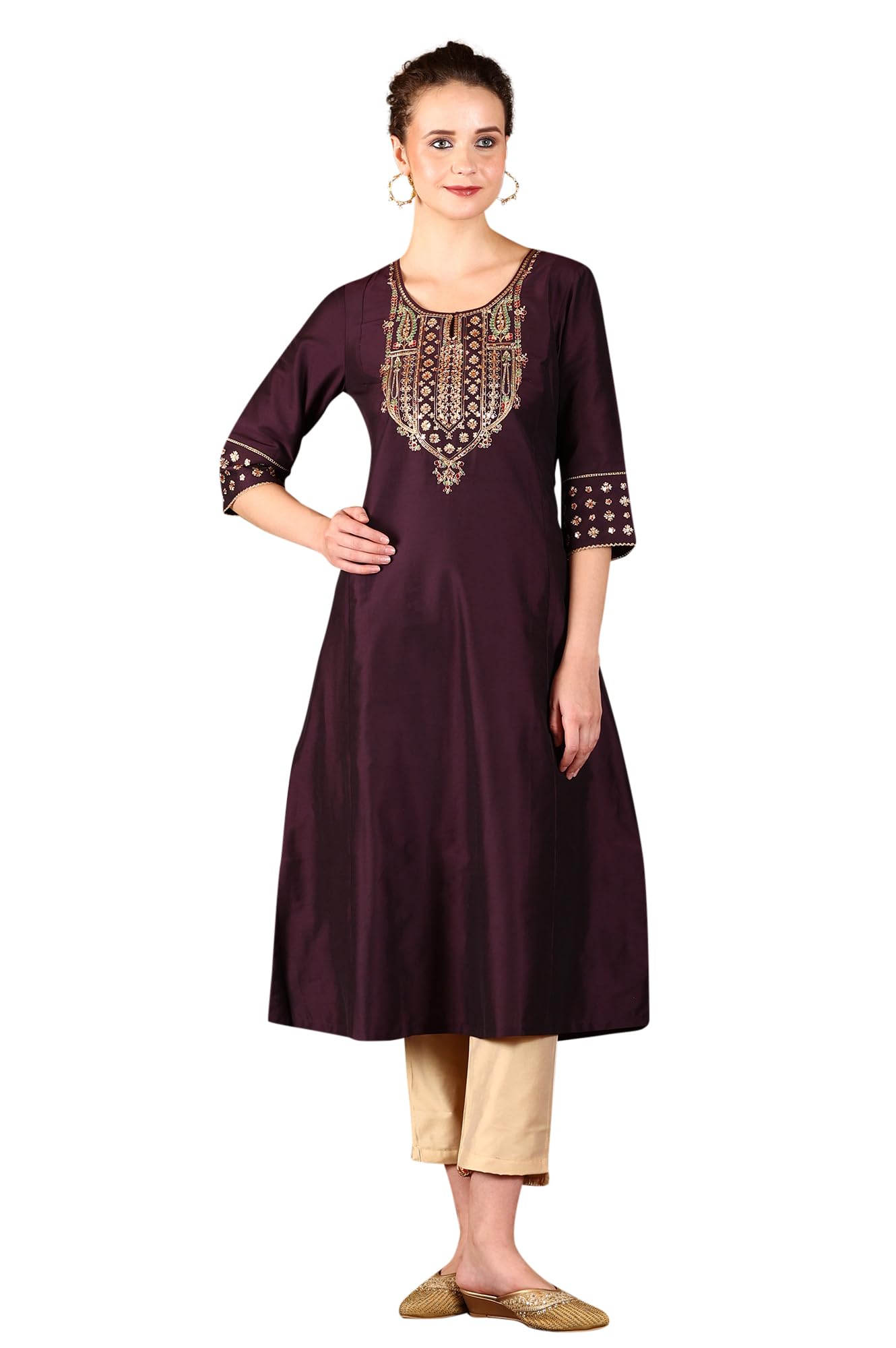 w for woman Foil Floral Printed Vicuna Crepe Straight Kurta And Pants Set-picture-29