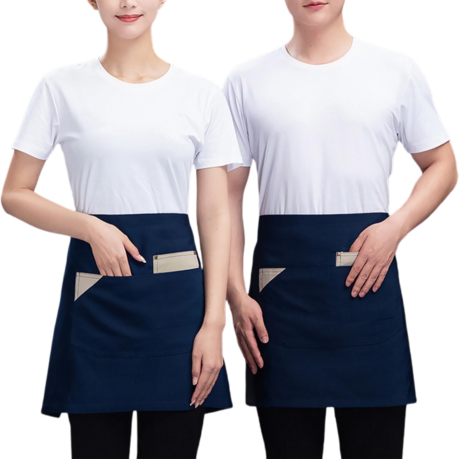 2 Pièces Tablier Serveur Court Tablier Taille avec Poches Cuisine Demi pour Restaurants, Cafés, BarsBlue,One Size