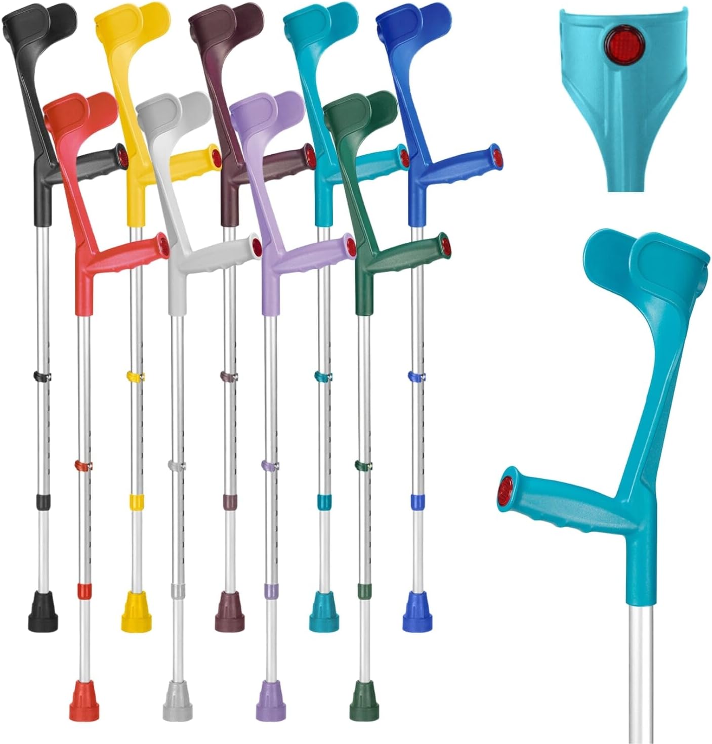 Ossenberg Classic Open Cuff Ergonomic Grip Elbow Crutch – Turquoise – Single | Lightweight Height Adjustable Economy Comfort Coloured Forearm Crutch for Adults Men & Women Mobility and Walking Aid