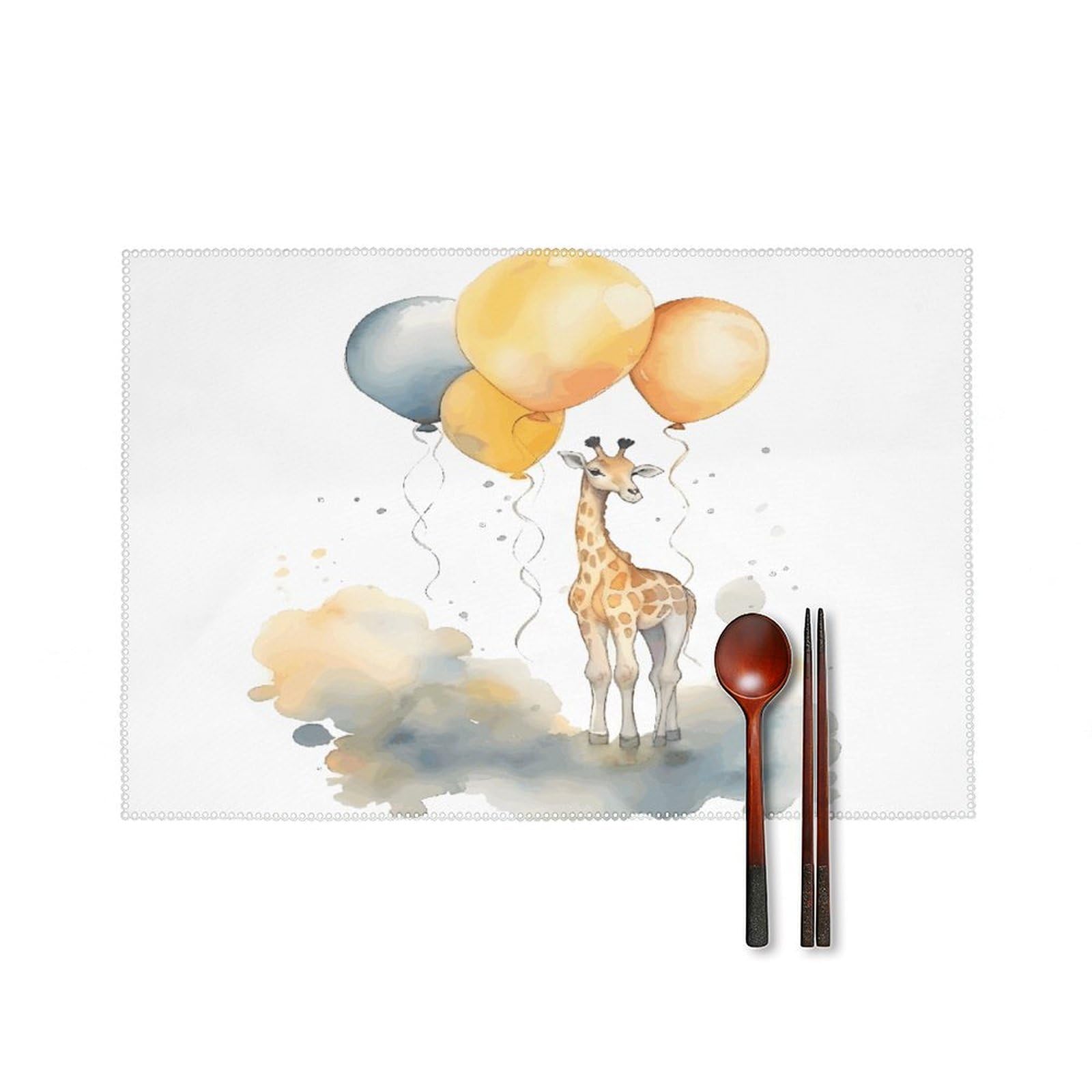 Btcowzrv Style Hand Drawn Giraffe Canvas Placemats Set Of 6, Wipeable Washable Place Mats For Indoor & Outdoor, Table Mat Decor For Kitchen Dining Party