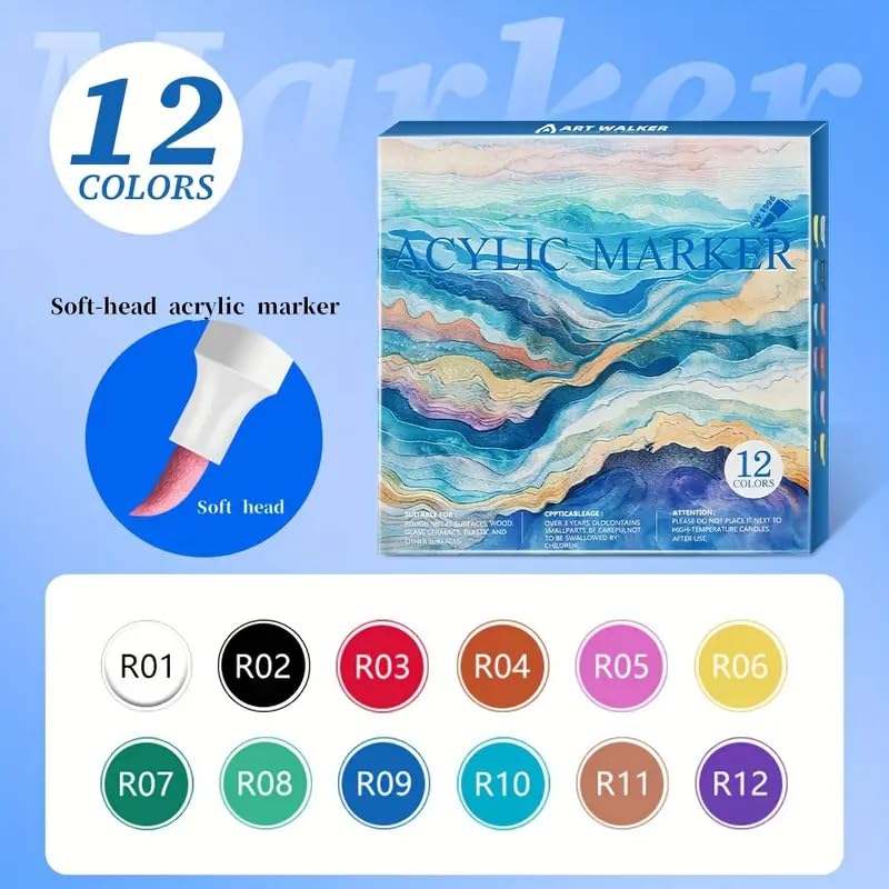 Image of HUBTURE Acrylic Paint Marker Pen Set - Metallic Colors, Medium Point Tip - Non-Toxic Art Markers for Rock, Ceramic, Glass, Wood, Fabric, Canvas, Craft Projects(ACRYLIC METAL PEN)