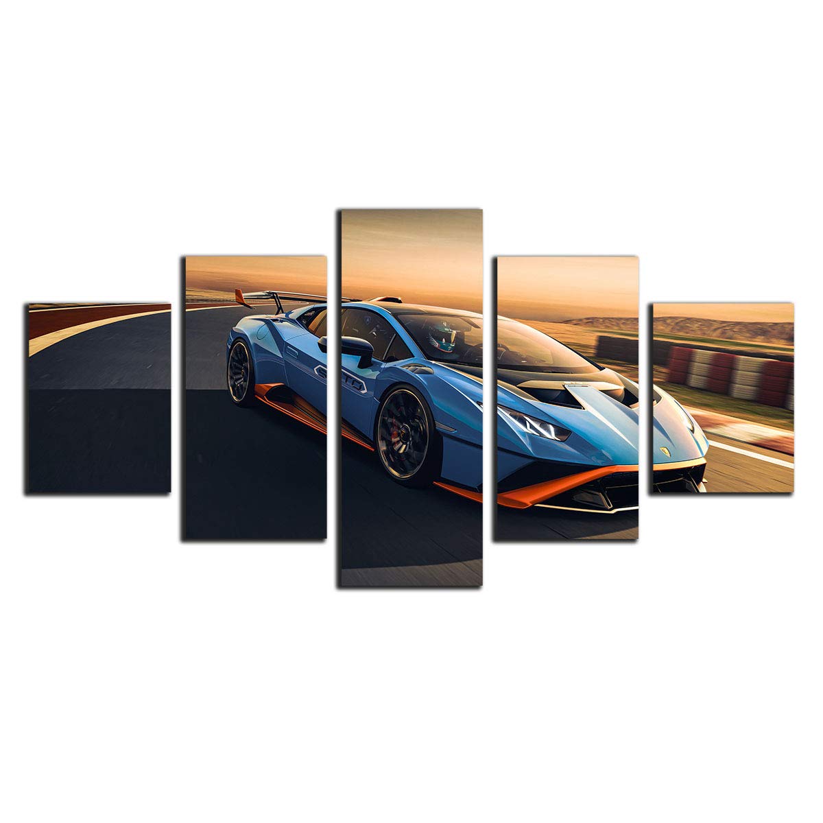 Toile Huracan STO déco salon moderne affiche voiture de sport 5 panneaux
