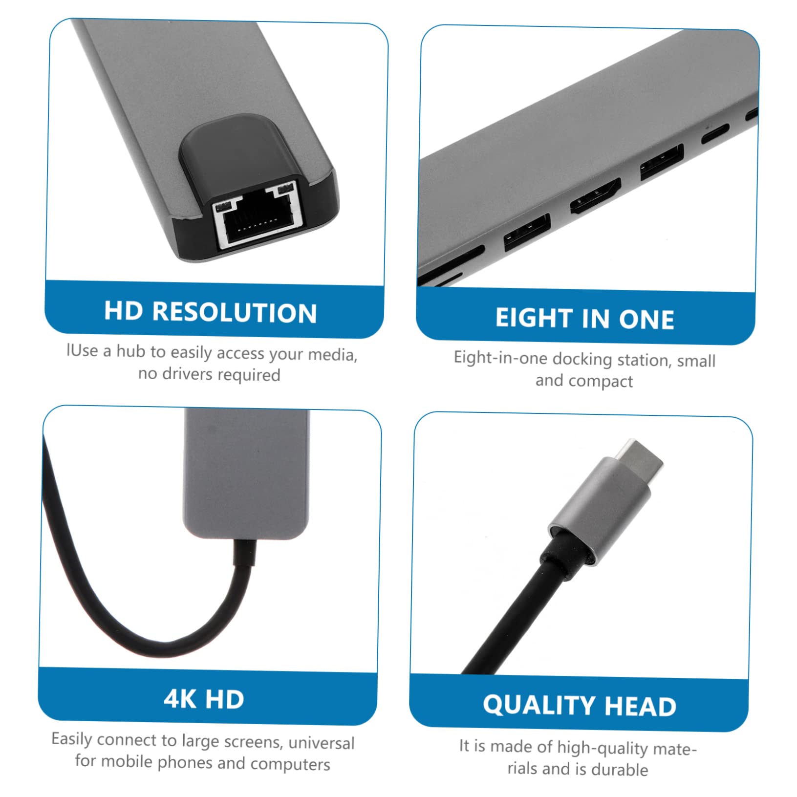 Adattatore Tipo C Jack USB Multiporta in Lega di Alluminio, Dock Station Compatta Otto senza Driver, per Computer e Laptop