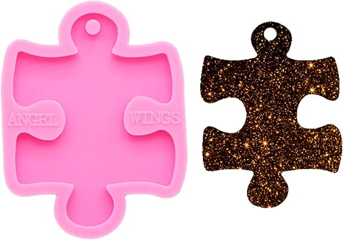 Miniatura 7 de Molde de llavero de resina de silicona lindo rompecabezas con forma de rompecabezas molde de fundición de resina para joyas y llaveros colgante de