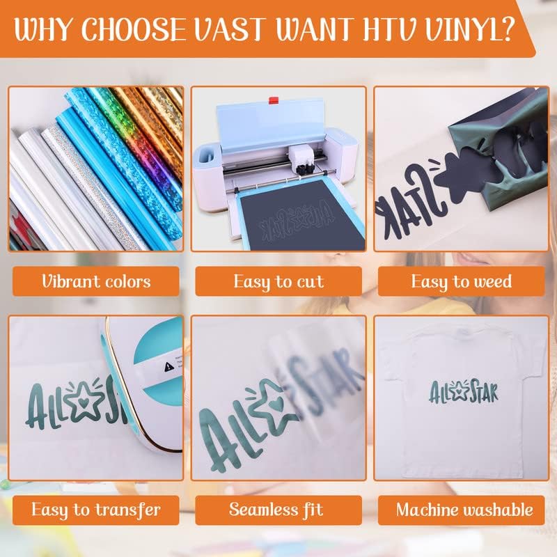 VAST WANT Color Changing HTV Vinyl Roll - 12" x 8FT Heat Transfer Vinyl for T Shirts, Chameleon Iron on Vinyl for Cricut & Cameo, Color Gradient HTV for Handmade Design (Bright White to Green)