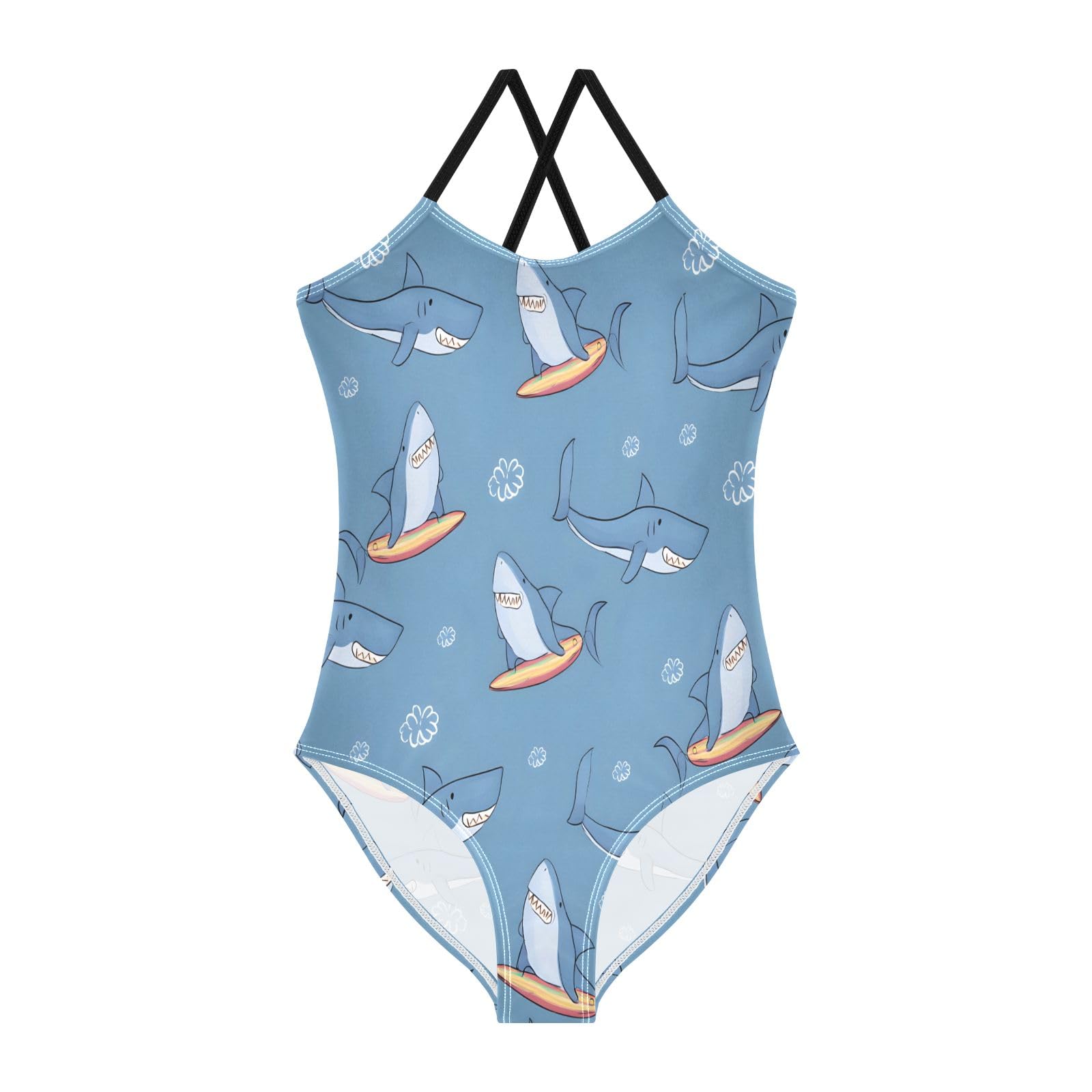 Sharks Surfboards Pattern Girls One-Piece Swimsuit Beach Swim Bathing Suit