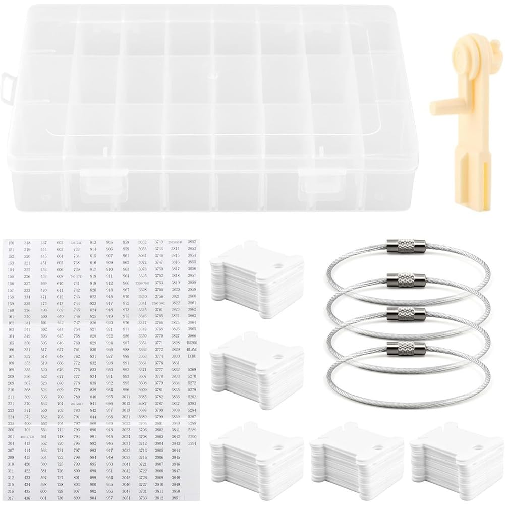 Vjsujehgy For Craft DIY Embroidery Floss Organizer Storage Box 1 Bobbin Winde-R, 1 Removable 24 Compartments Tools