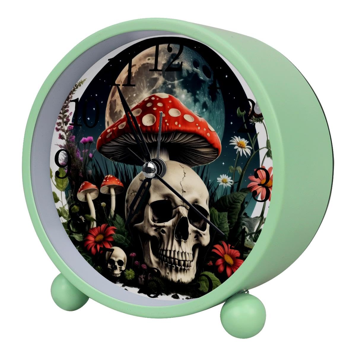 Luoweisi Alarm Clock Mushroom Skull, Silent Non-Ticking with Night Light