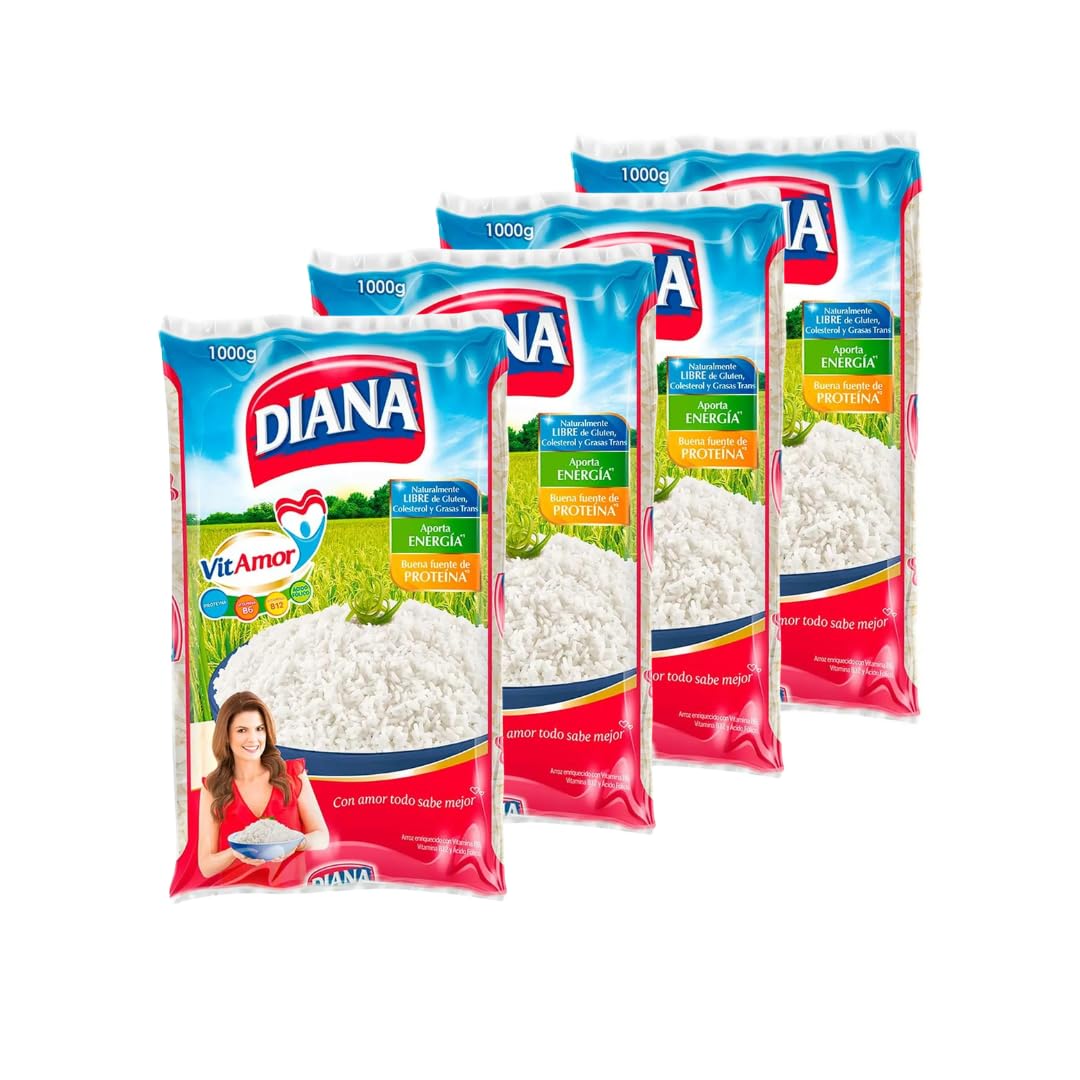 Arroz Diana Blanco – 4 Pack (4kg / 141 oz Total) – Premium Colombian White Rice Naturally Gluten-Free - Imported from Colombia