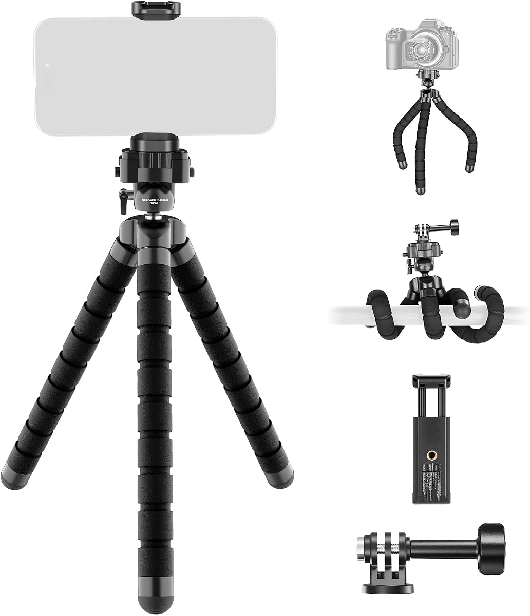 Trípode de teléfono flexible NEEWER Basics, mini pequeño soporte de escritorio Octopus, TP001 | Soporte para palo de selfie Vlog para cámara de teléfono celular, compatible con cámara de acción iPhone GoPro DJI Insta 360, para grabación de video