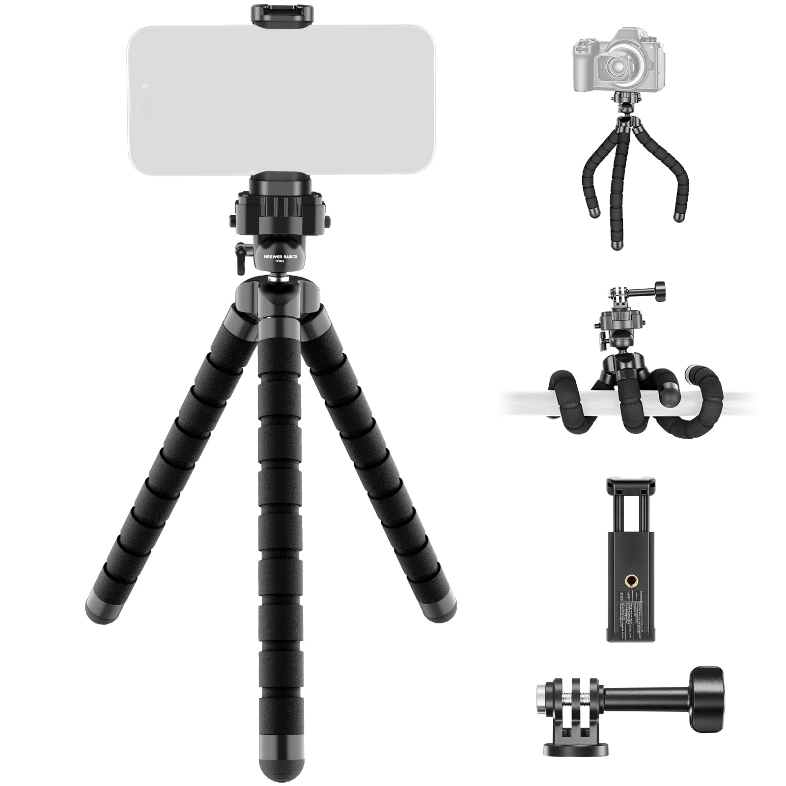 NEEWER BASICS Elastyczny statyw do telefonu, mini mała ośmiornica, uchwyt na biurko, Vlog Selfie Stick do kamery telefonu komórkowego, kompatybilny z iPhone GoPro DJI Insta 360 Action Camera do