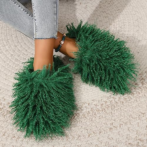 Dayiss Women's Faux Fur Slippers Fuzzy Flat Slippers Fluffy House Shoes Outdoor Closed Toe Furry Winter Sandals2