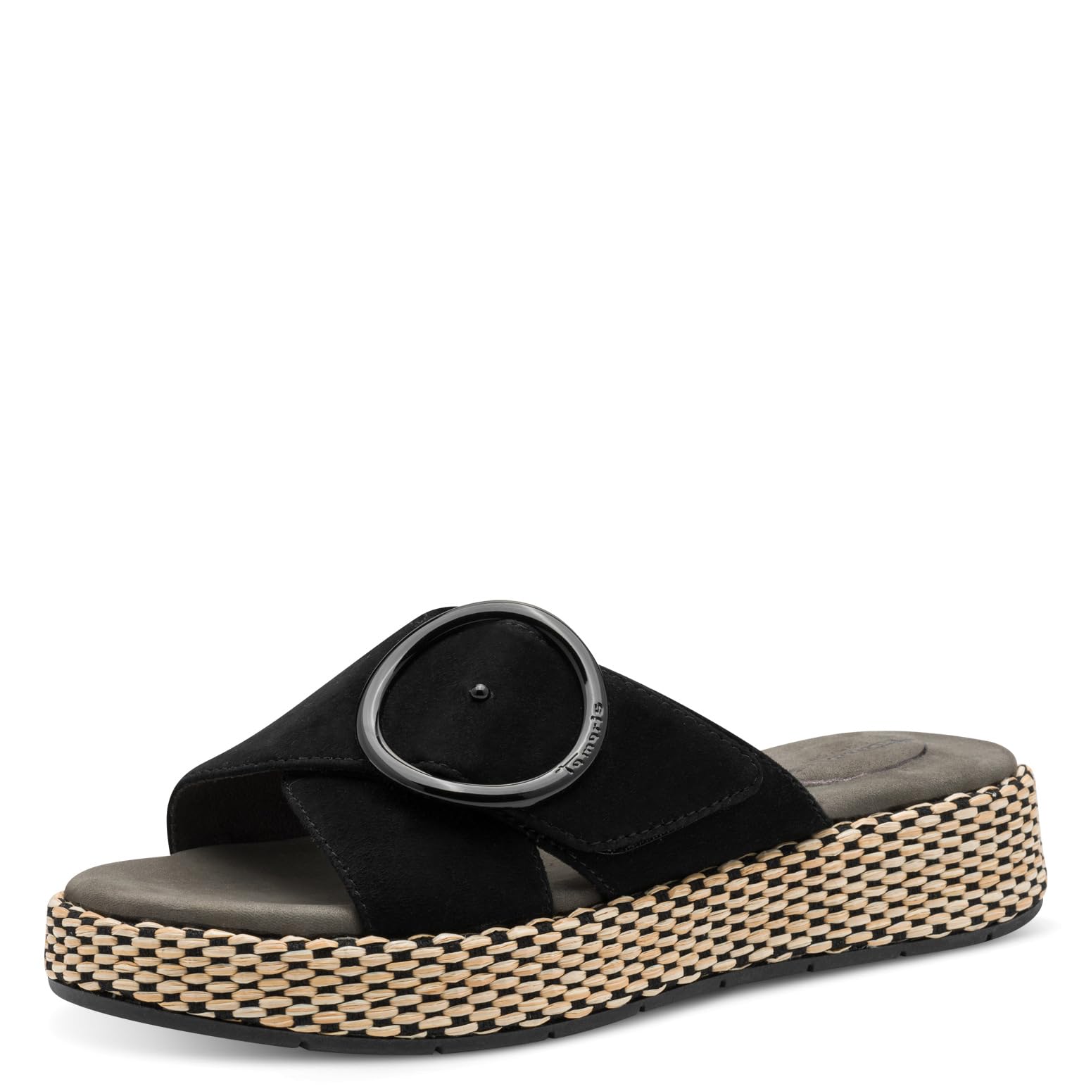 Tamaris Comfort Women’s Leather Mules with Velcro, Black, 7,5 UK