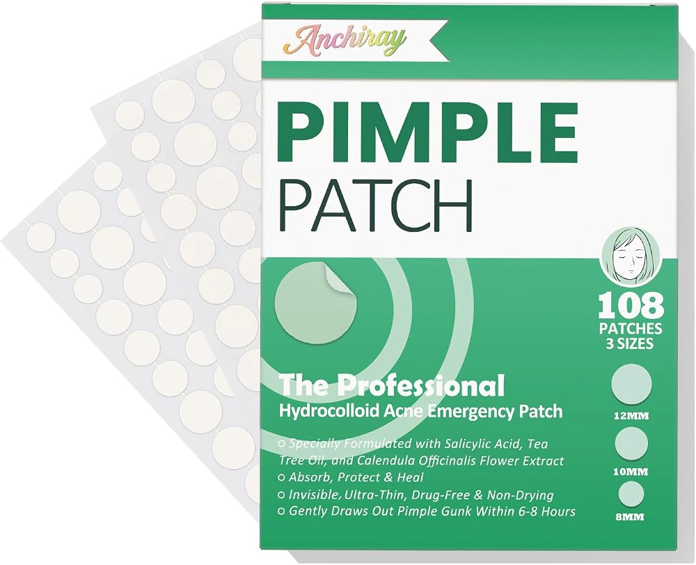 Invisible Pimple Patches, 3 Sizes Acne Patches, 108 Counts | Pimple and Acne Treatment for Face to Cover Zits, Blemishes and Breakouts, Fast-Acting, All Skin Types, 3 Sizes Acne Patches