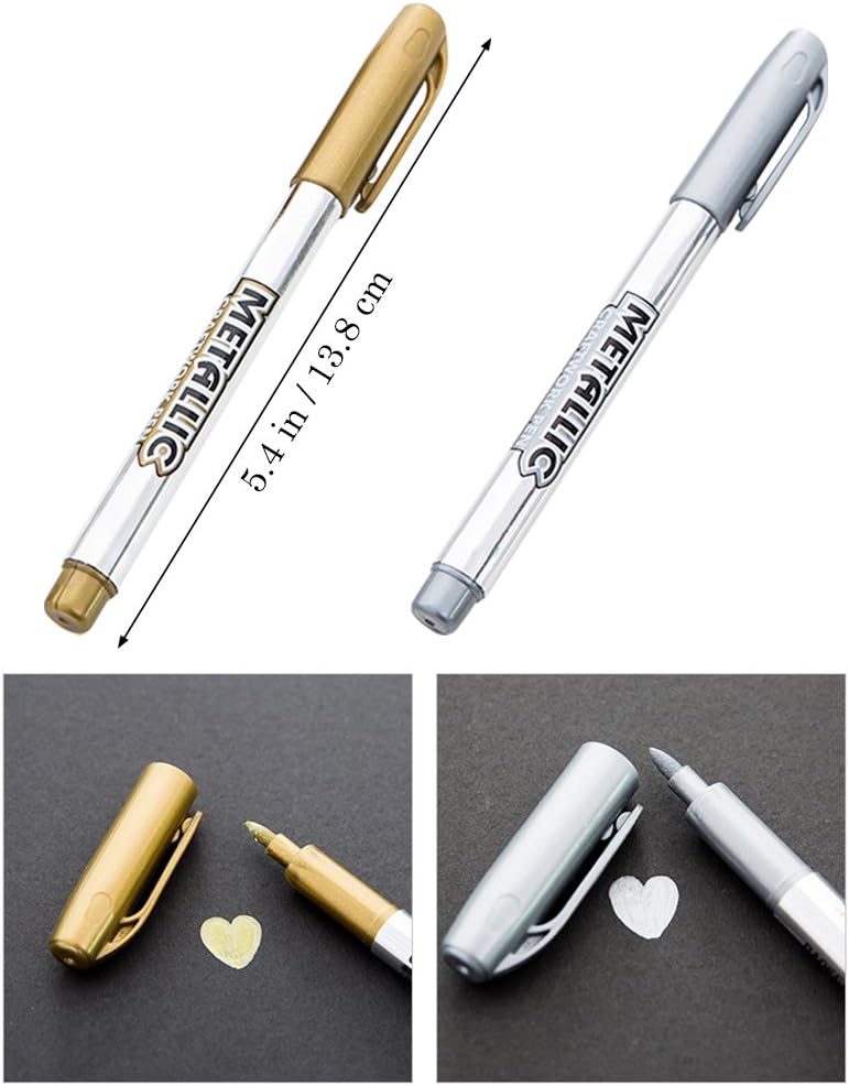 12Pcs Metallic Marker Pens, Creatiee Gold Silver Metallic Signature for Card Making Rock Painting Glass, Paint Pens, Markers & Daubers