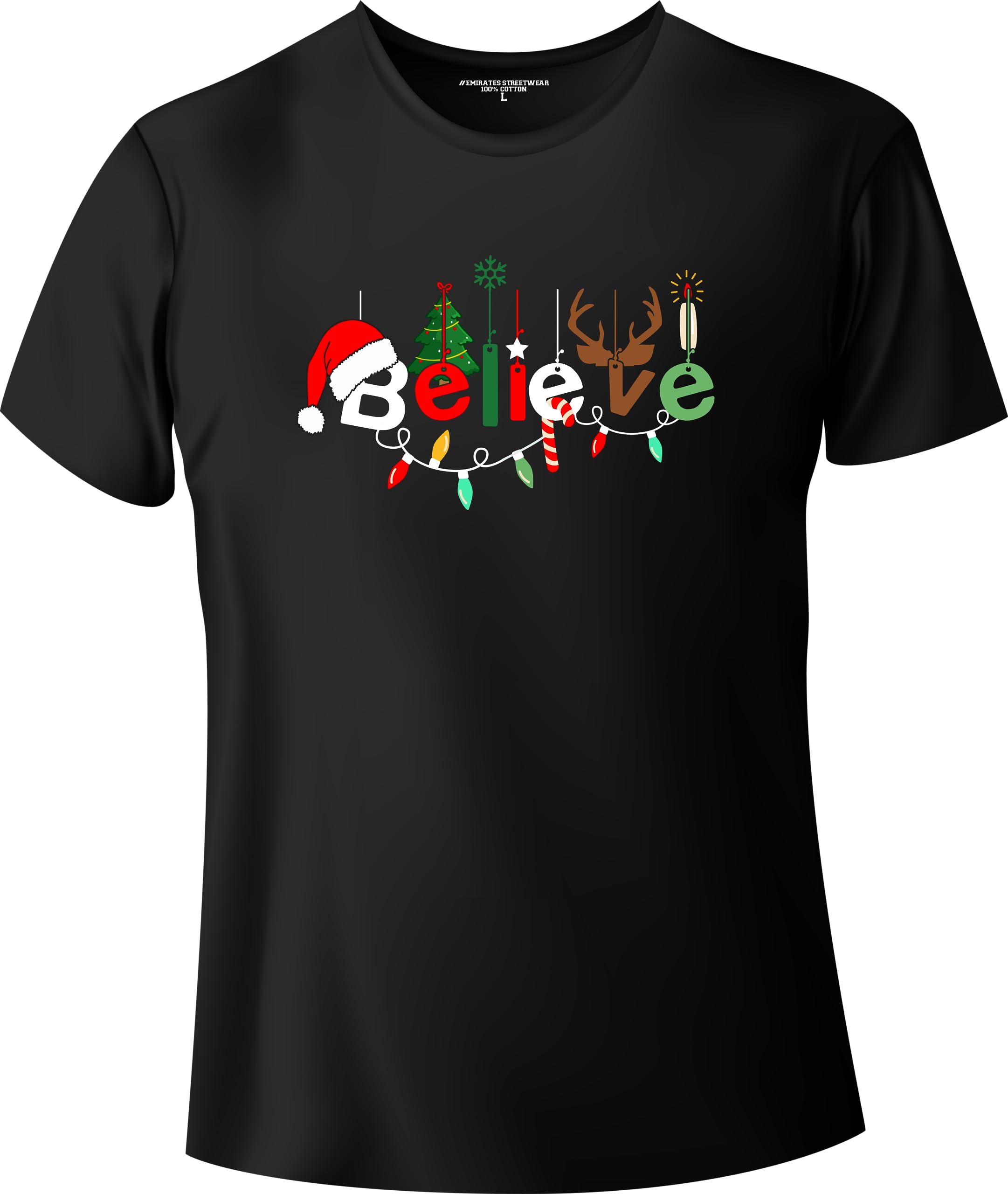 Emirates StreetwearBelieve, Christmas T-Shirt for Men or Women, Unisex T-Shirt, D-0009