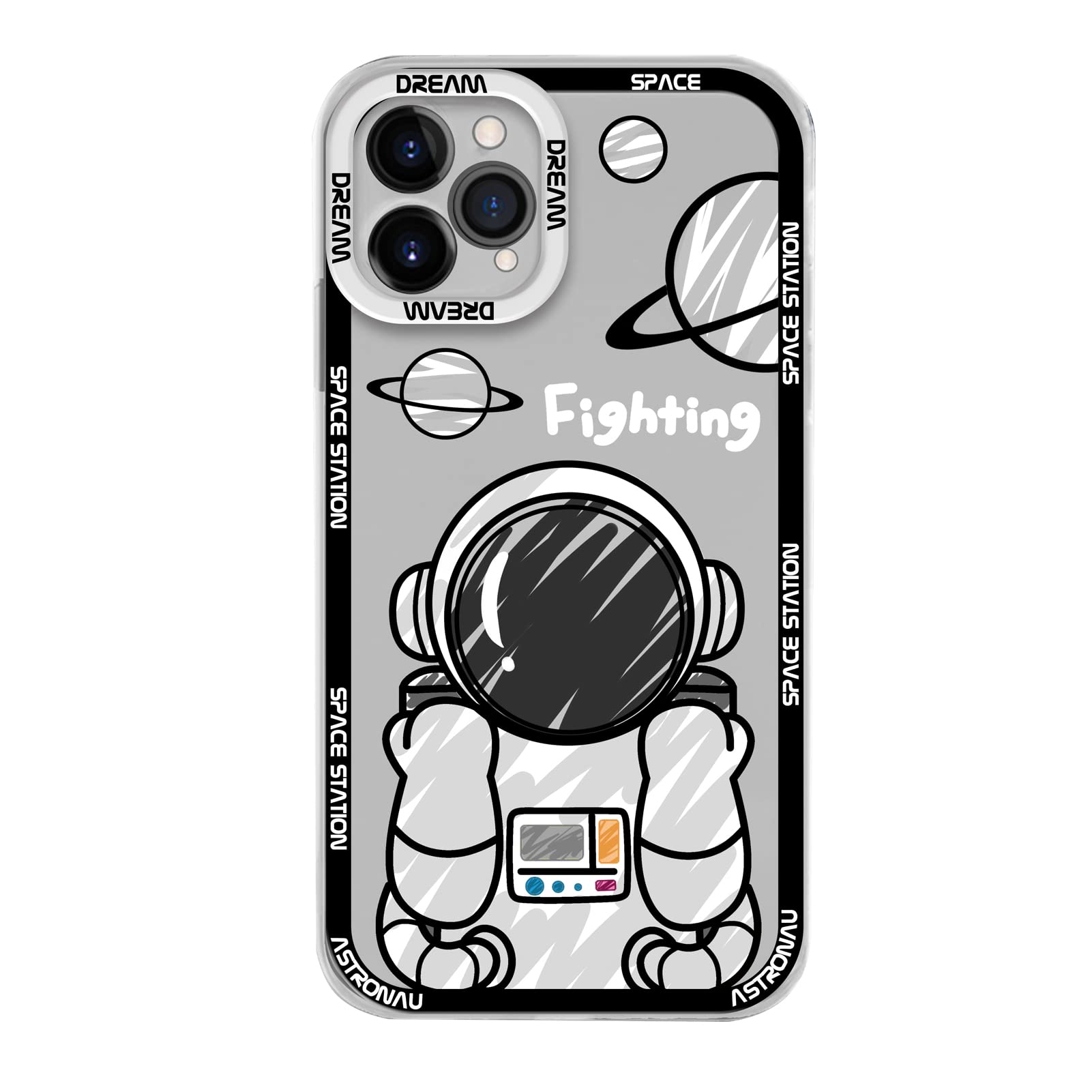 Yonds Queen Bonita funda transparente para iPhone 15 Pro Max, diseño de astronauta espacial planeta espacial, elegante, suave, a prueba de golpes, antideslizante, funda protectora (Dream Black, iPhone