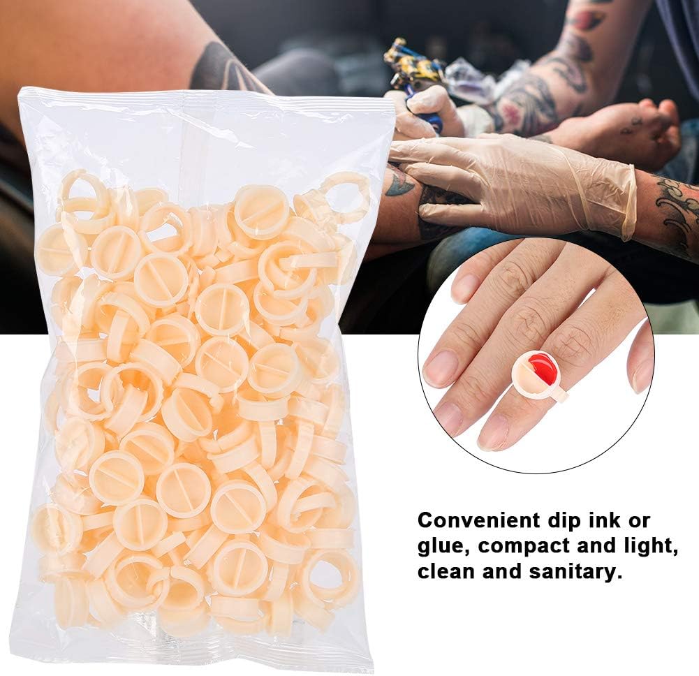 100Pcs Tattoo Ring Cup, Microblading Ring Pigment Ink Cup,Eyebrow Tattoo Ring Cup Microblading Pigment Glue Holder (L) - Image 4