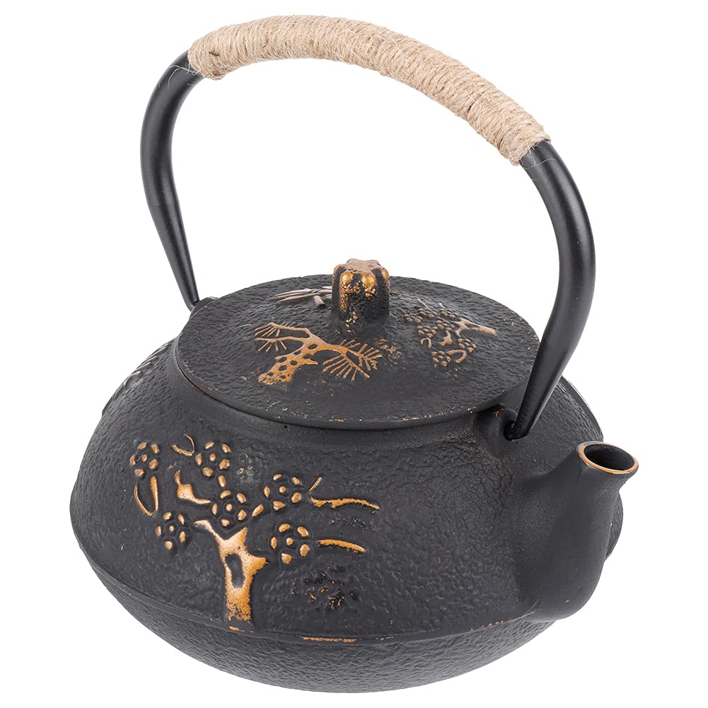 Tetera de Hierro Fundido, Infusor de Té de Hervidor de Hierro Fundido Sur Negro de 0.9L, Tetera de Té de Olla de Hierro para Casa Cocina Hospitalidad Entretenimiento