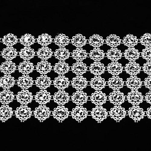 Rhinestone Flower Diamond Mesh Wrap Roll,5 Yard 6 Rows Silver Crystal Rhinestone Diamond Ribbon,Faux Bling Crystal Rhinestone Ribbon Home Accessories Wrap for Party Decoration - Image 4
